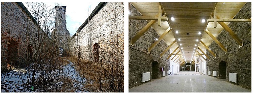 Sklad soli NKP Solivar v Prešove pred a po rekonštrukcii. Foto: Archív STM v Košiciach