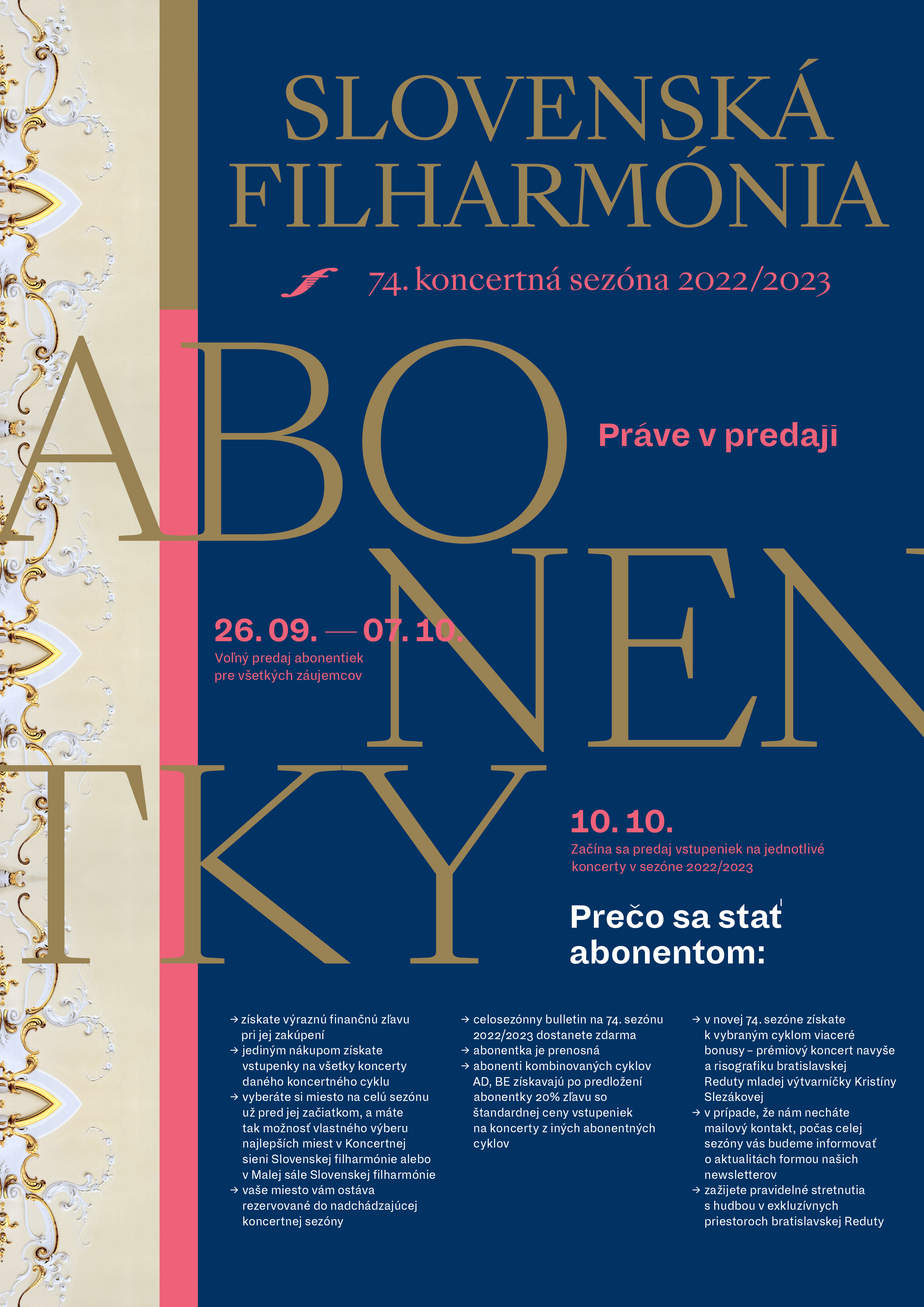 ABONENTKY na novú 74. koncertnú sezónu Slovenskej filharmónie sú v predaji do piatka 7. októbra 2022