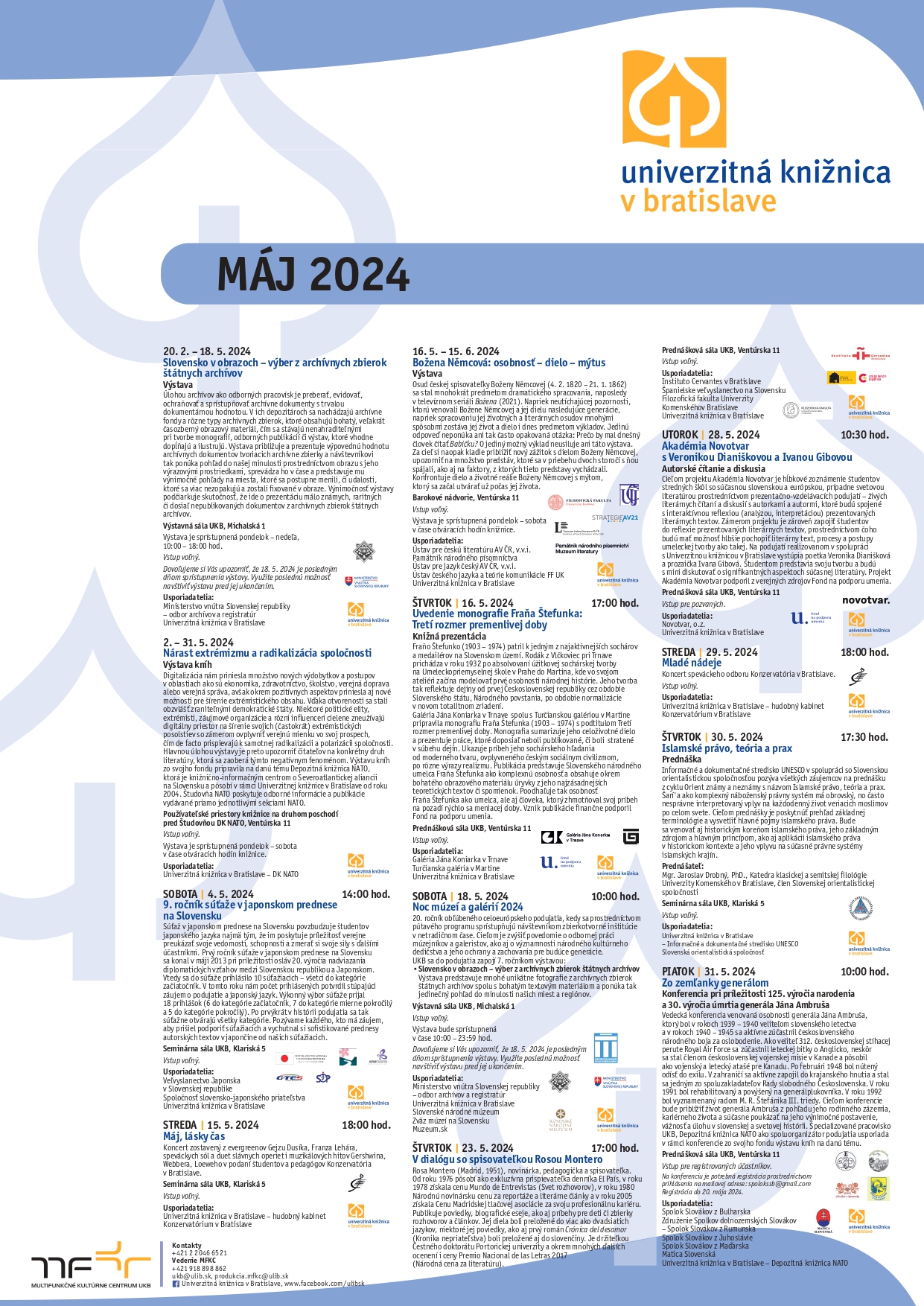 Program podujatí v Univerzitnej knižnici v Bratislave | Máj 2024