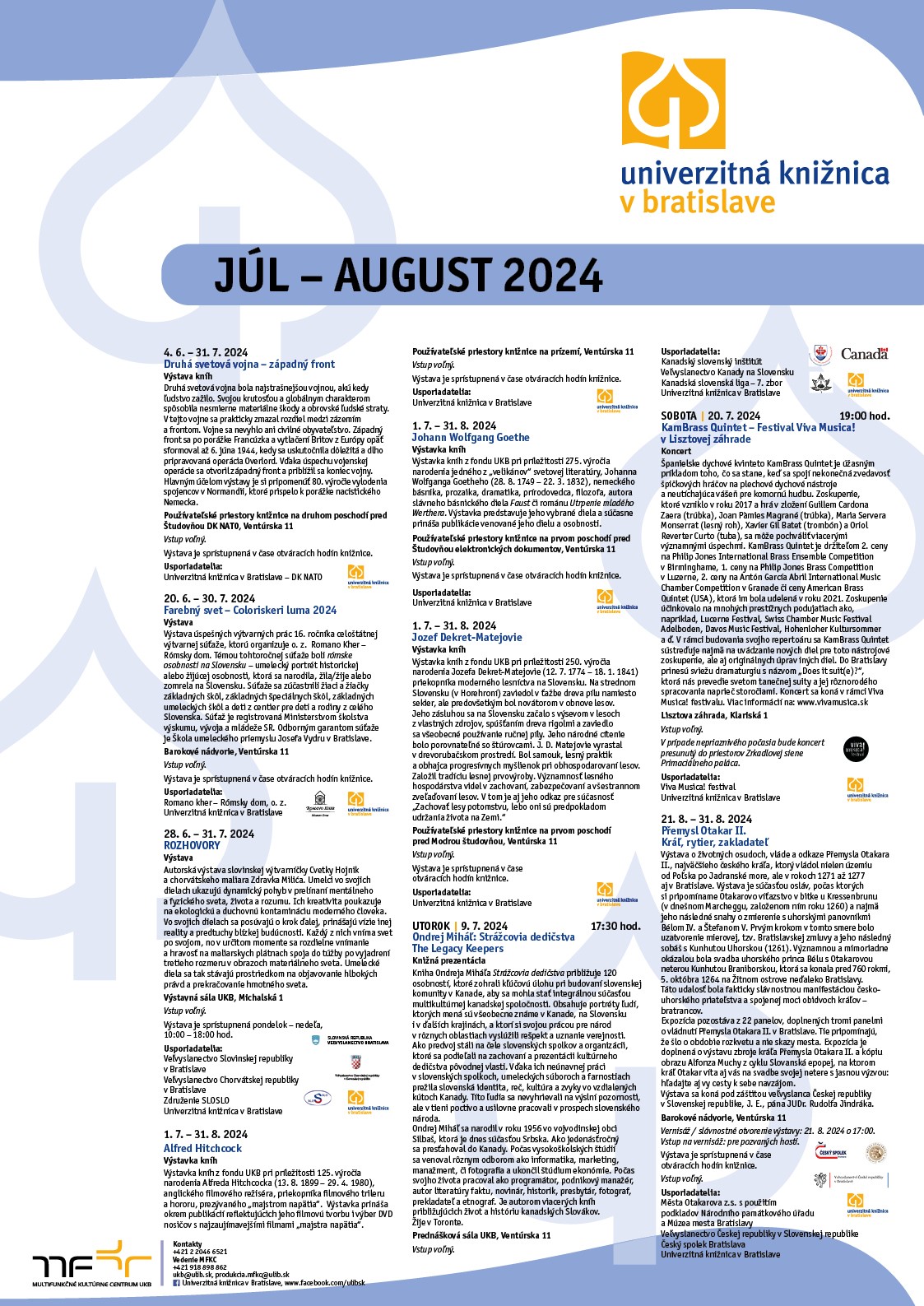 Program podujatí v Univerzitnej knižnici v Bratislave | Júl – August 2024