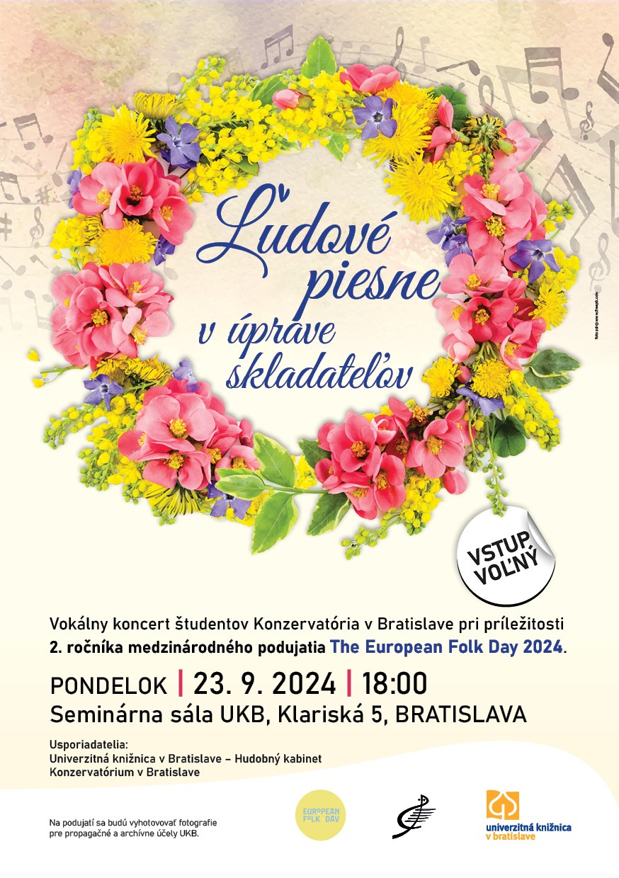 ĽUDOVÉ PIESNE V ÚPRAVE SKLADATEĽOV | EUROPEAN FOLK DAY 2024 | vokálny koncert študentov Konzervatória | 23. 9. 2024 o 18:00