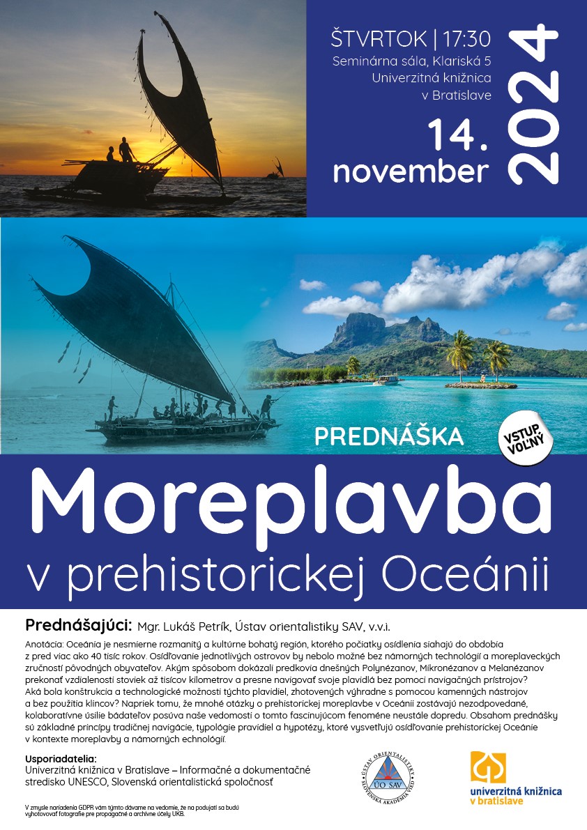 UKB pozýva na prednášku IDS UNESCO | MOREPLAVBA V PREHISTORICKEJ OCEÁNII | 14. 11. 2024 o 17:30