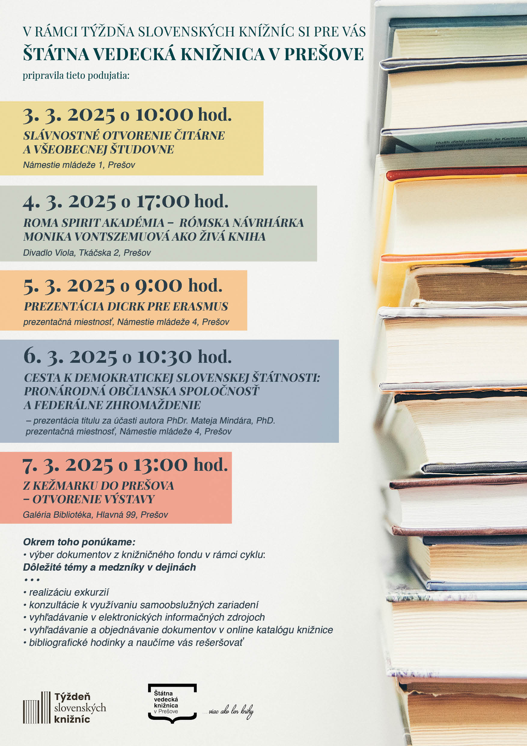 Štátna vedecká knižnica v Prešove pozýva v rámci TÝŽDŇA SLOVENSKÝCH KNIŽNÍC na viaceré aktivity a podujatia