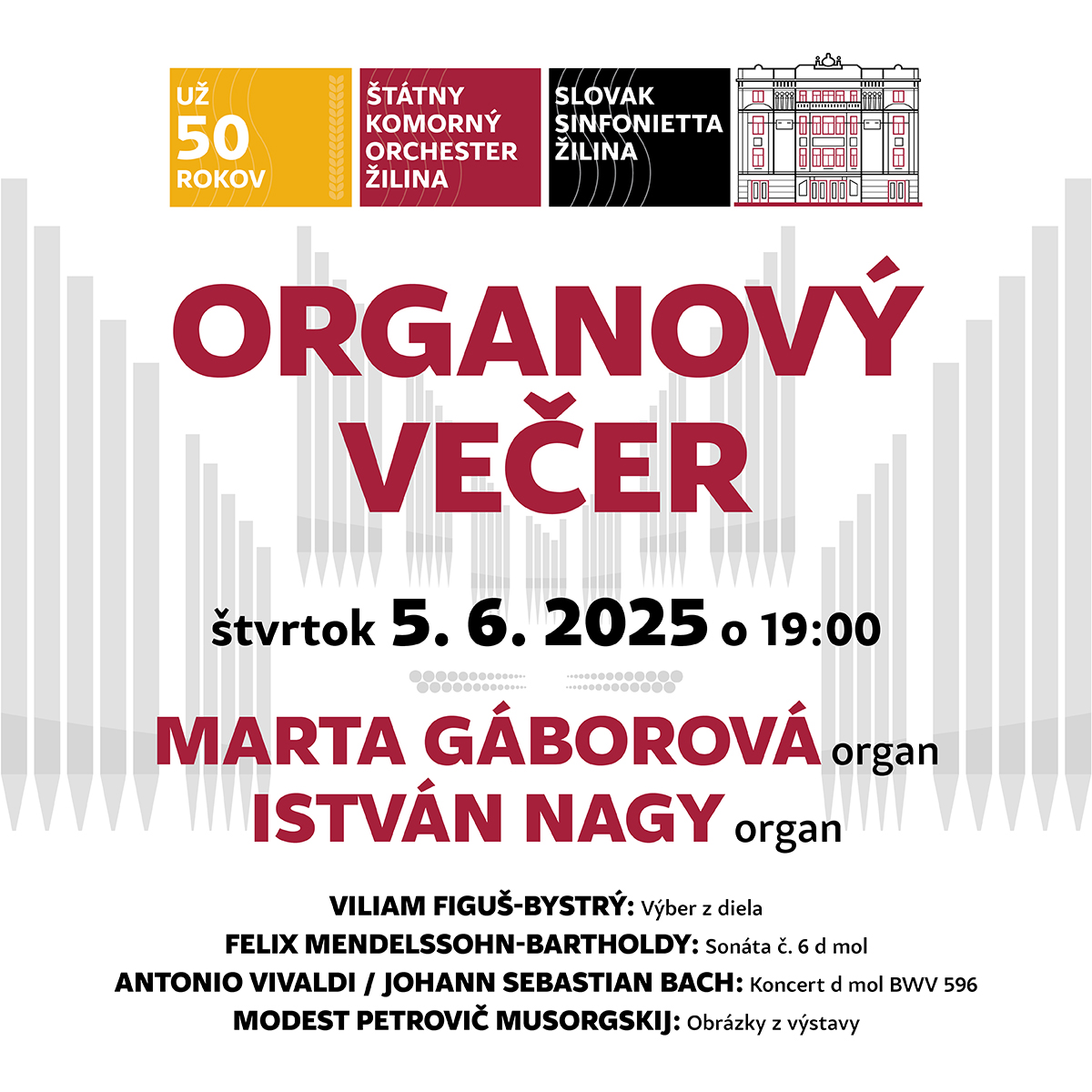 V DOME UMENIA FATRA V ŽILINE ODZNEJÚ POSLEDNÉ DVA KONCERTY TEJTO SEZÓNY: ORGANOVÝ VEČER A KONCERT VENOVANÝ SEVERSKEJ TVORBE