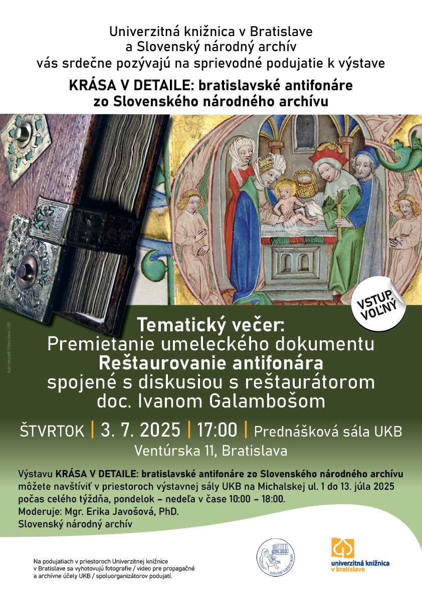 UKB pozýva: premietanie umeleckého dokumentu REŠTAUROVANIE ANTIFONÁRA | diskusia s reštaurátorom doc. Ivanom Galambošom