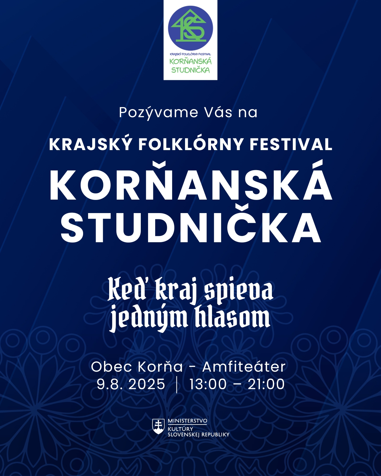 Ministerstvo kultúry Slovenskej republiky pozýva na folklórny festival Korňanská studnička