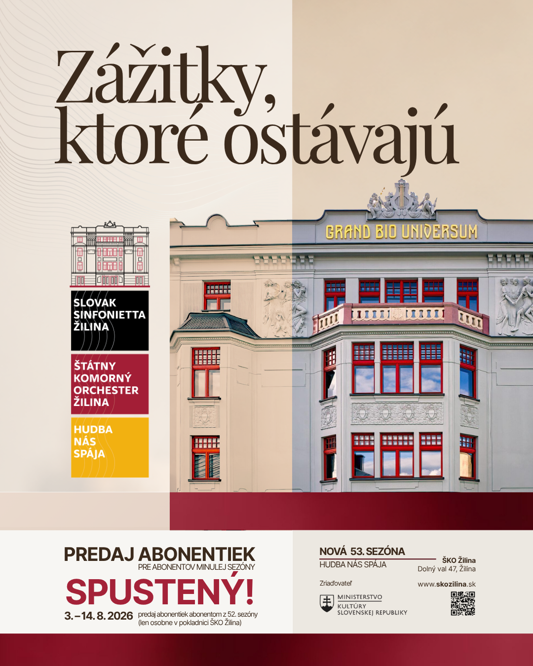 Štátny komorný orchester Žilina spúšťa predpredaj abonentných vstupeniek na 53. koncertnú sezónu 2026/2027