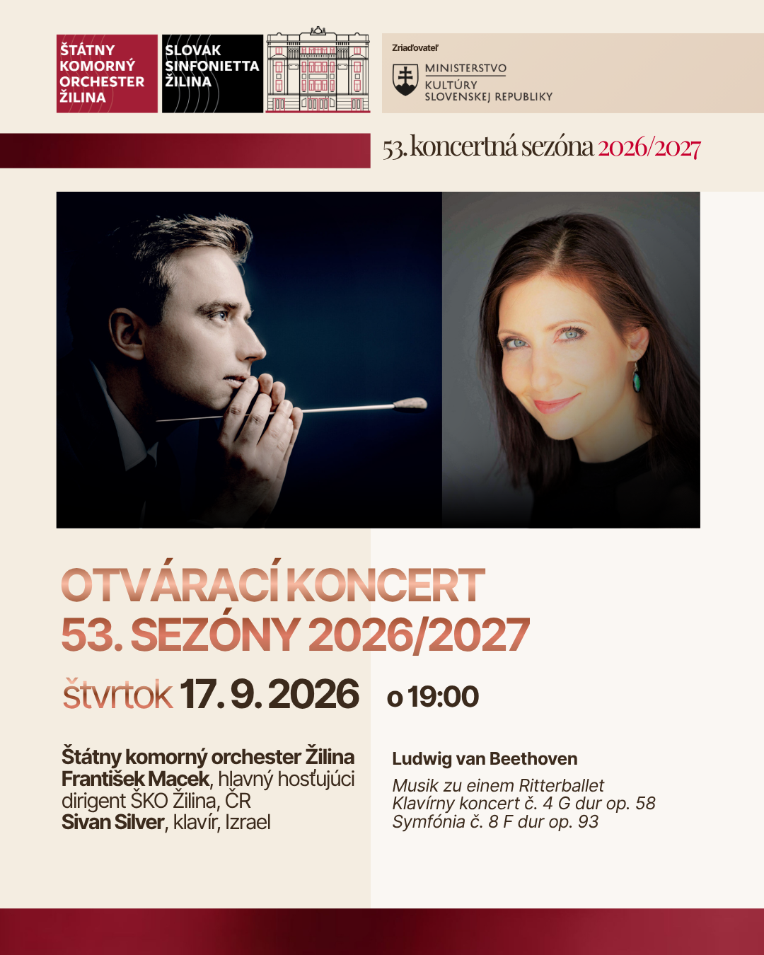 SEPTEMBROVÝ PROGRAM ŠTÁTNEHO KOMORNÉHO ORCHESTRA ŽILINA V DOME UMENIA FATRA OTVORÍ 53. KONCERTNÚ SEZÓNU 2026/2027