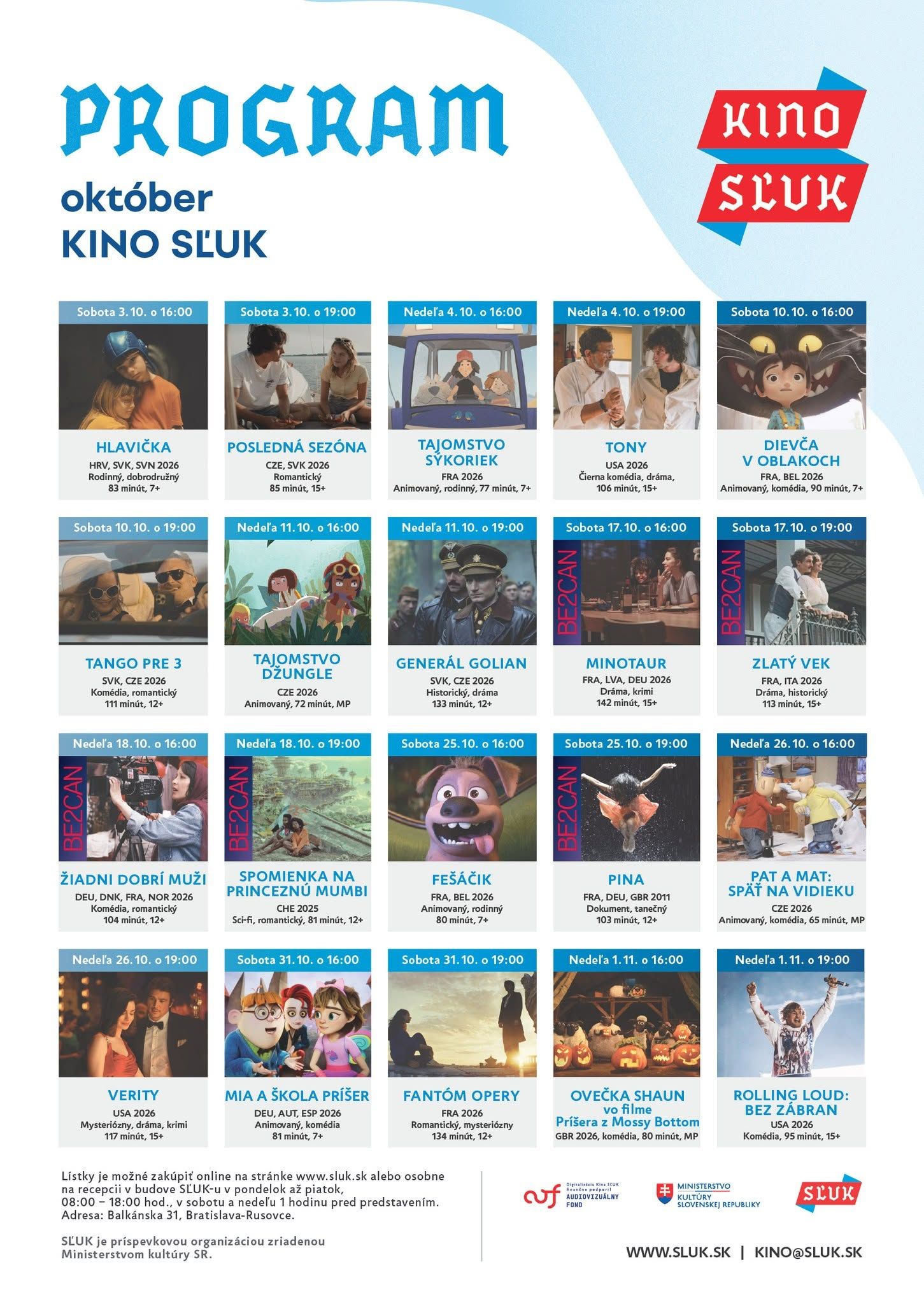 Kino SĽUK – október 2026