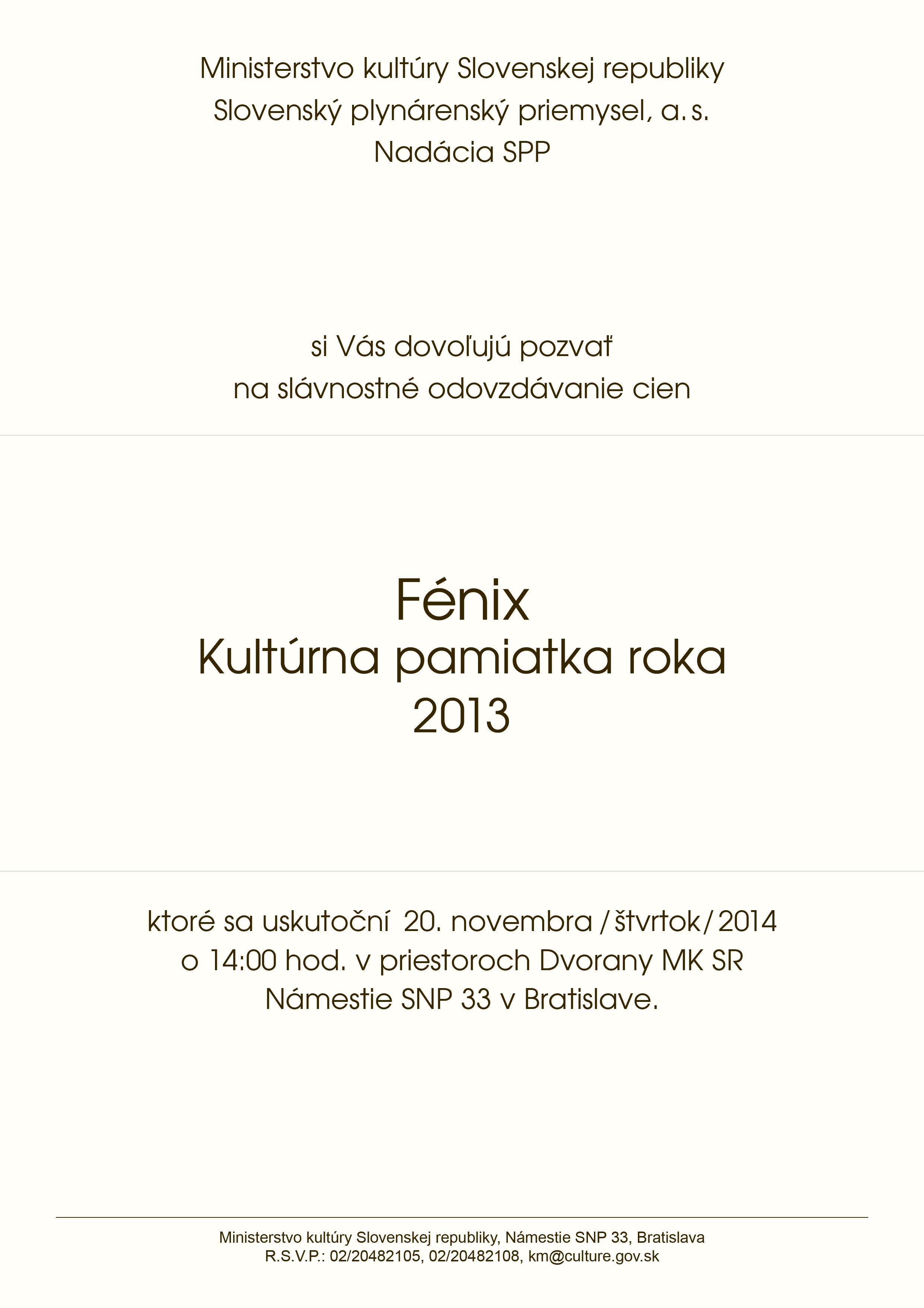 Pozvánka - Kultúrna pamiatka roka 