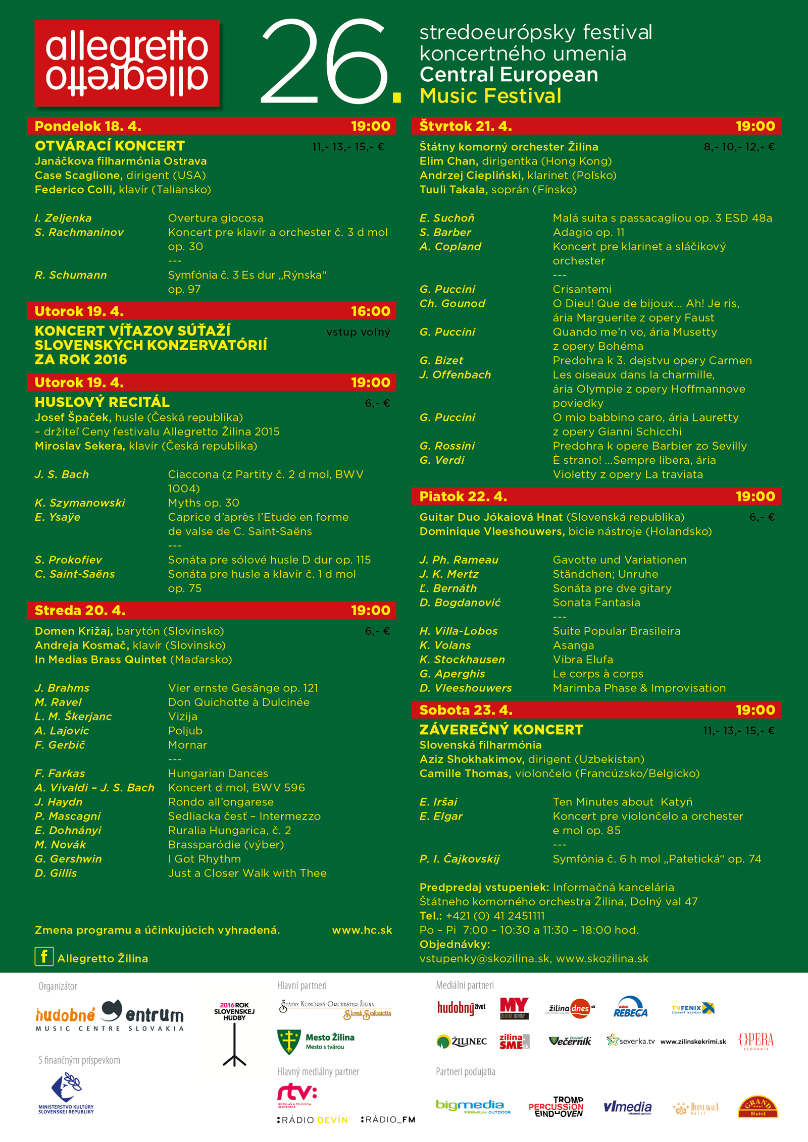 Program festivalu Allegretto Žilina