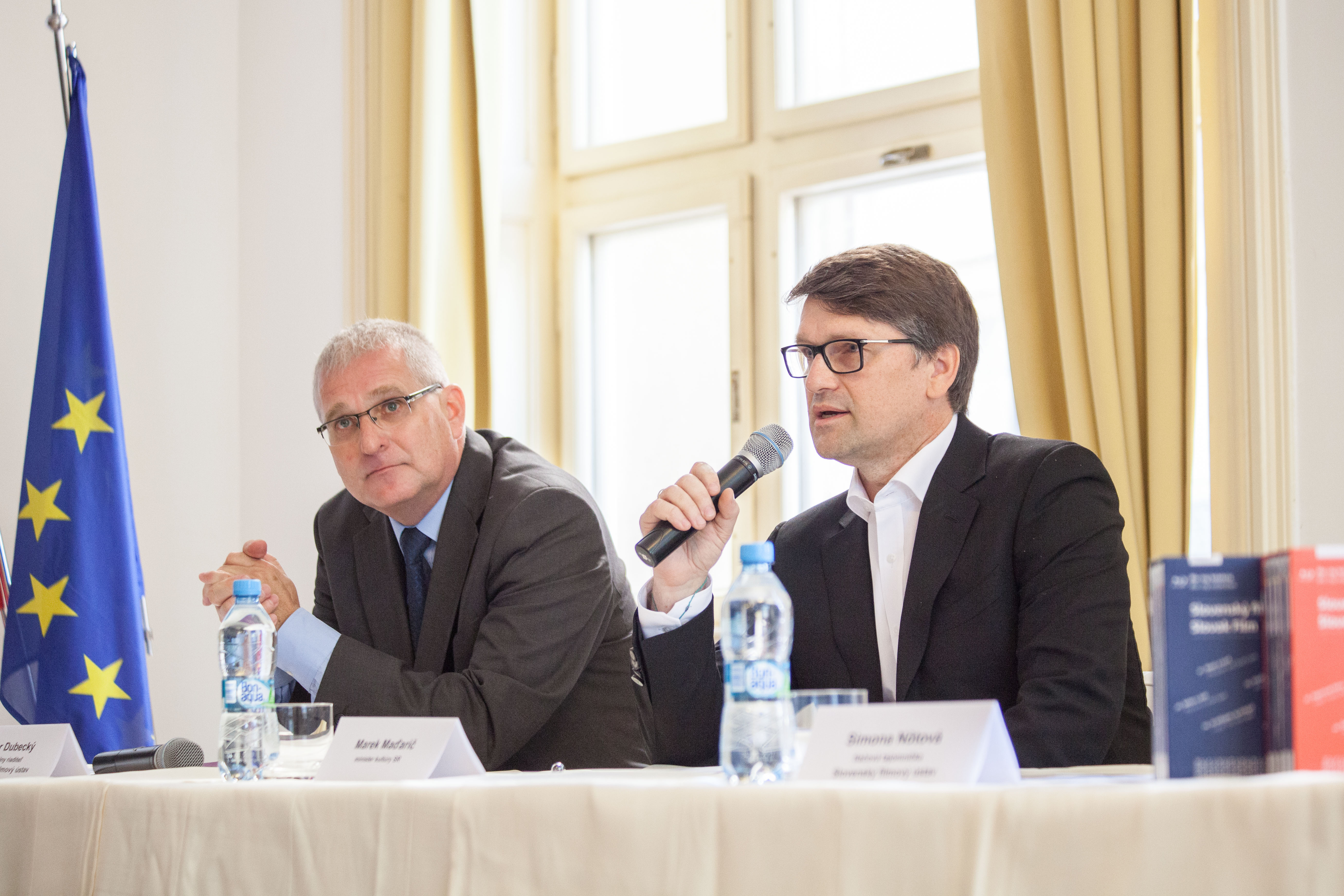 Minister kultúry Marek Maďarič (vpravo) a generálny riaditeľ Slovenského filmového ústavu Peter Dubecký. Foto: Katarína Acél - Gáliková